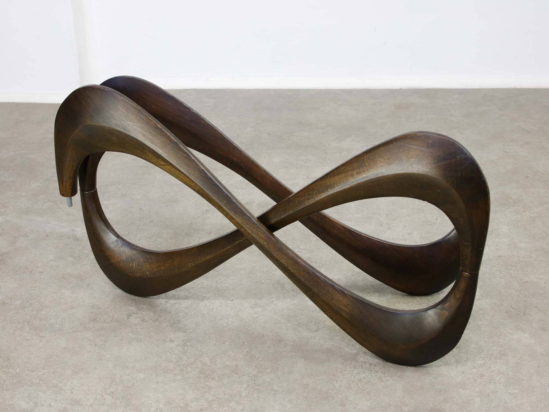 Italian Organic "Snake" Wooden and Smoked Glass Coffee Table, 1960s