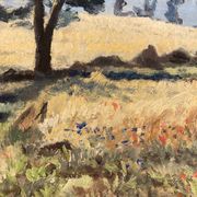 Landscape with poppies, oil on panel, Henry d'Avesnes (1907-1999)