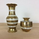 Duo of brass and mother-of-pearl vases