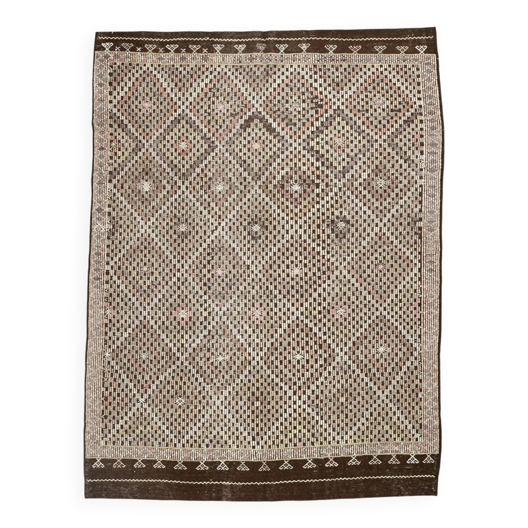 6x9 Yellow Brown Vintage Kilim Rug 199x264Cm