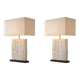 Pair of table lamps in sandstone and brushed brass