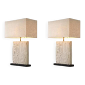 Pair of table lamps in sandstone and brushed brass