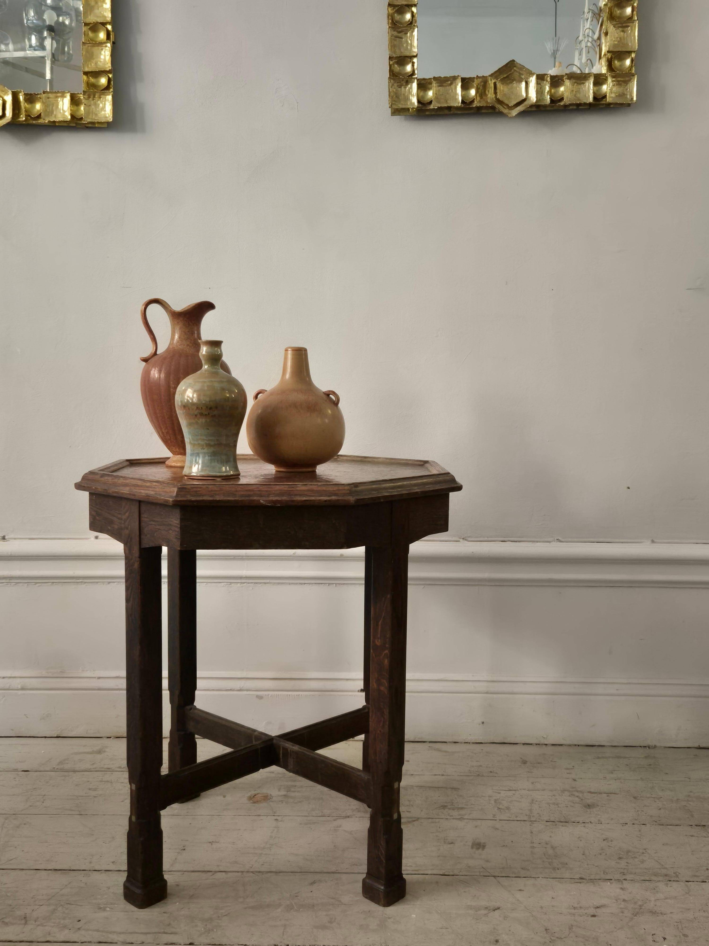 Swedish smoking table, Oak with copper top, 1913 by Nordiska Kompaniet