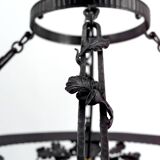 Wrought Iron and Glass Paste Pendant Light, Art Nouveau / Art Deco, Early 20th Century