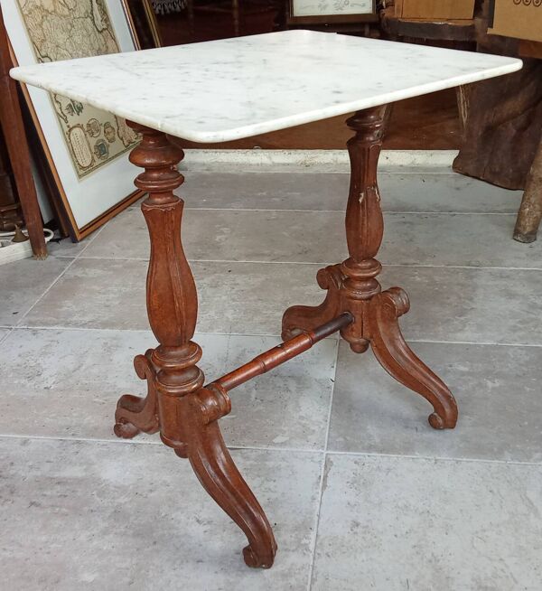 Ancienne petite table d appoint marbre et bois