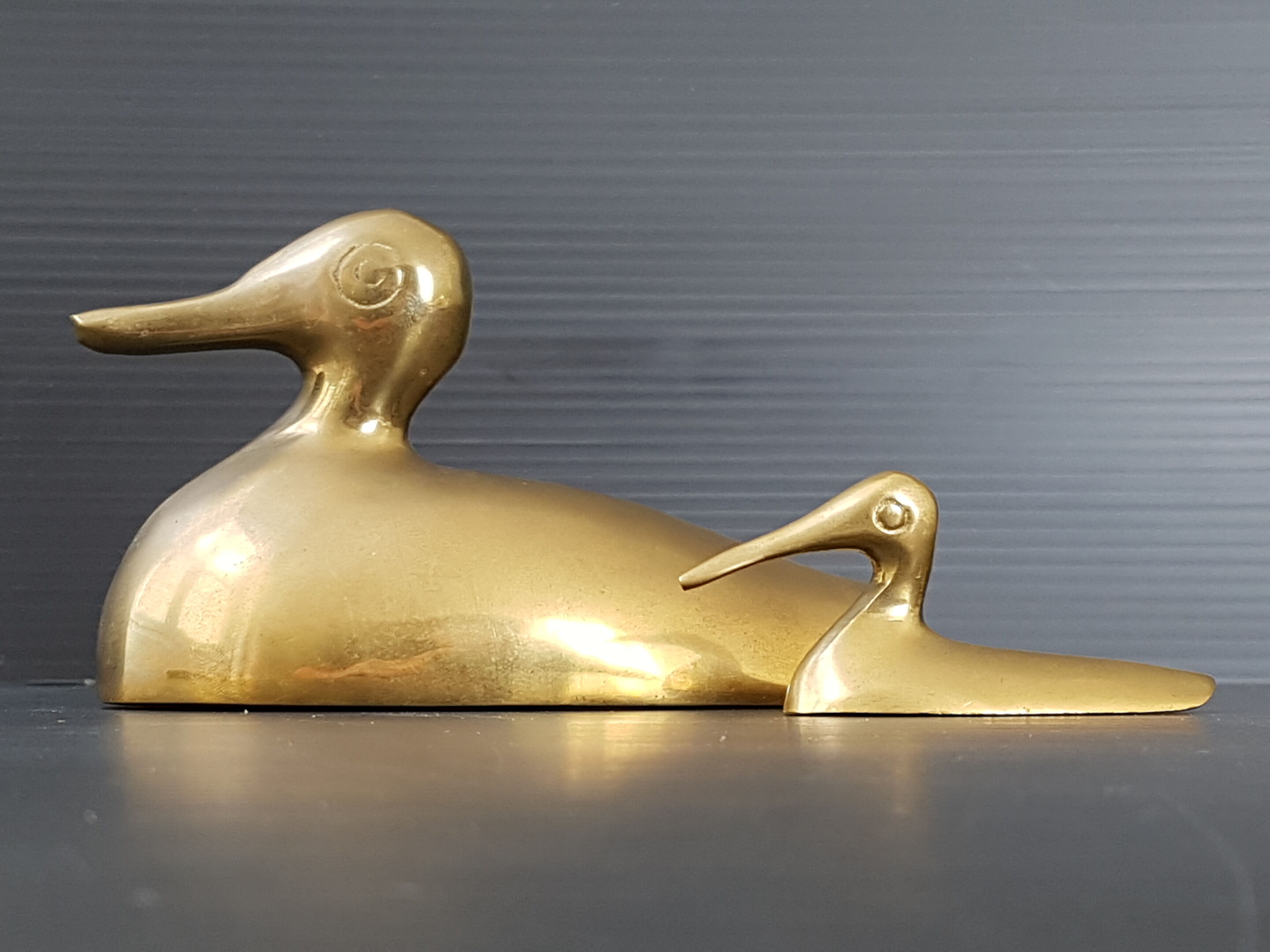 Suite de 2 canards en laiton doré 1970