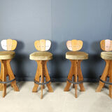 Set of 4 vintage brutalist bar stools, 1960s