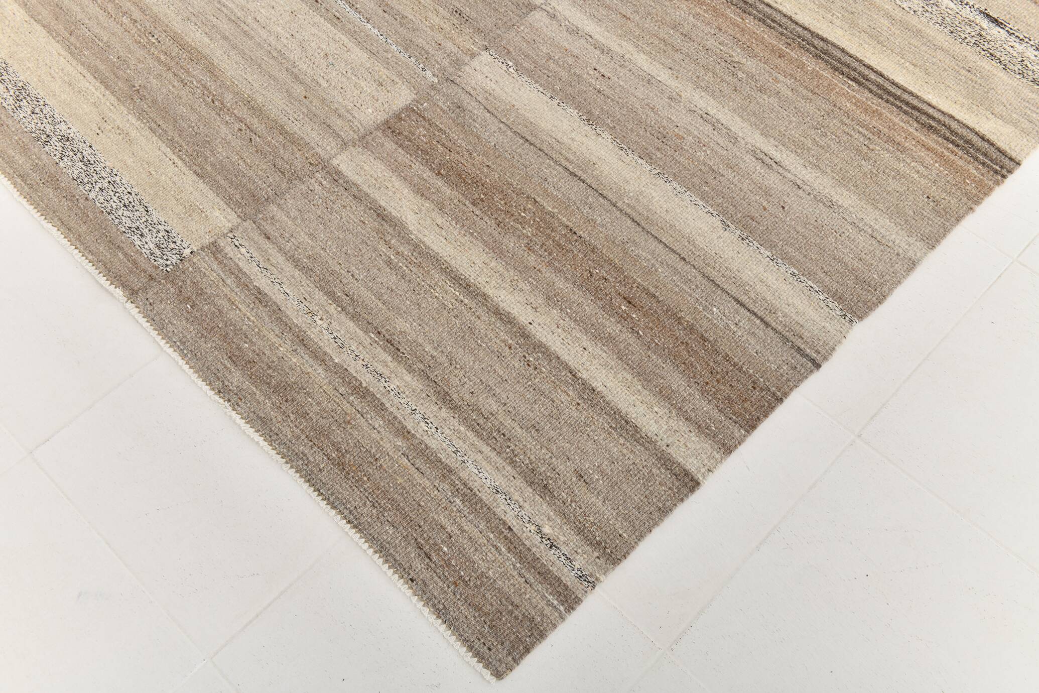 Large Brown Beige Turkish Kilim Rug, 313x374Cm