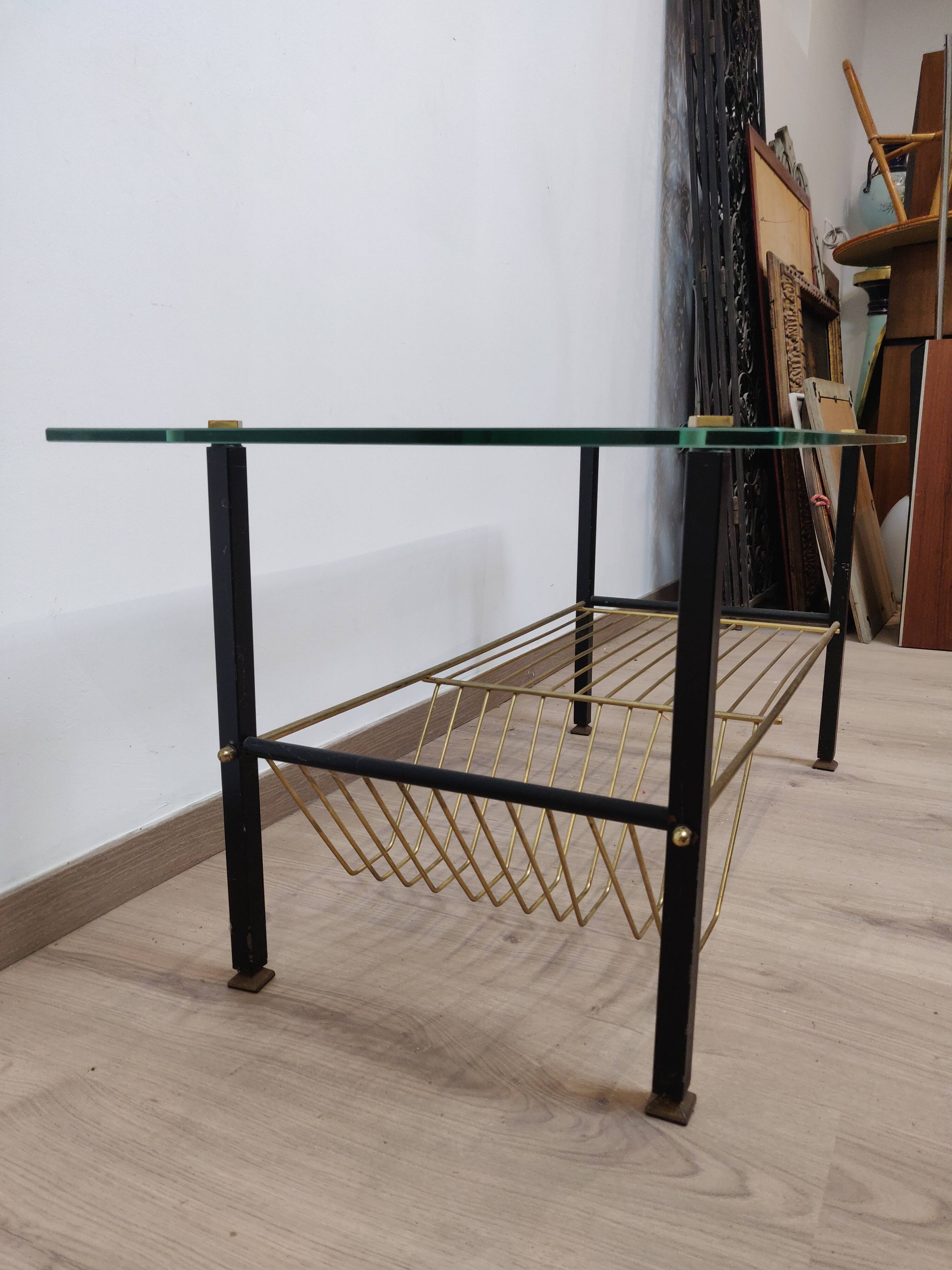 Coffee table brass glass vintage 50s