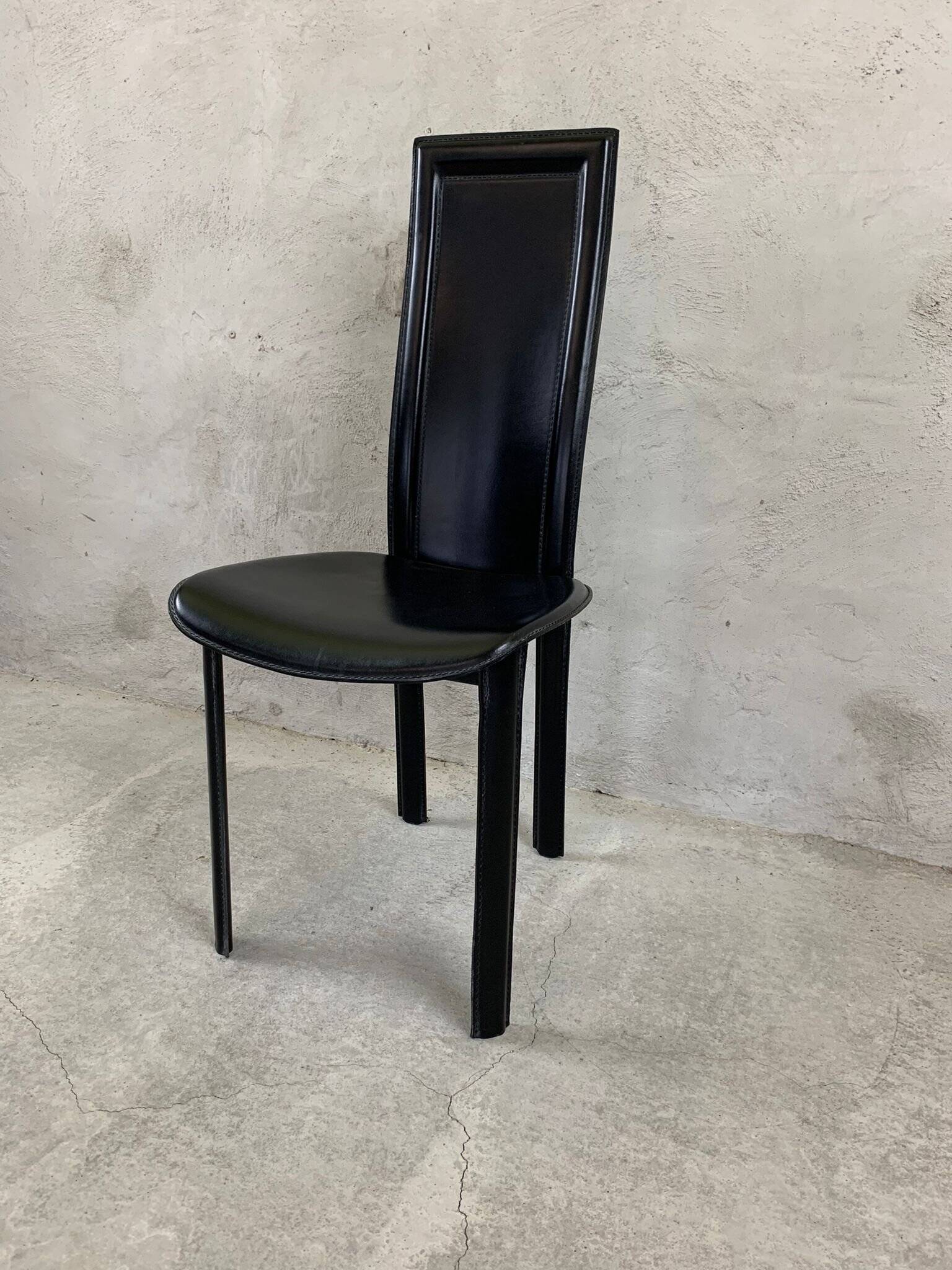 Set of 4 Italian Black Leather Dining Chairs
