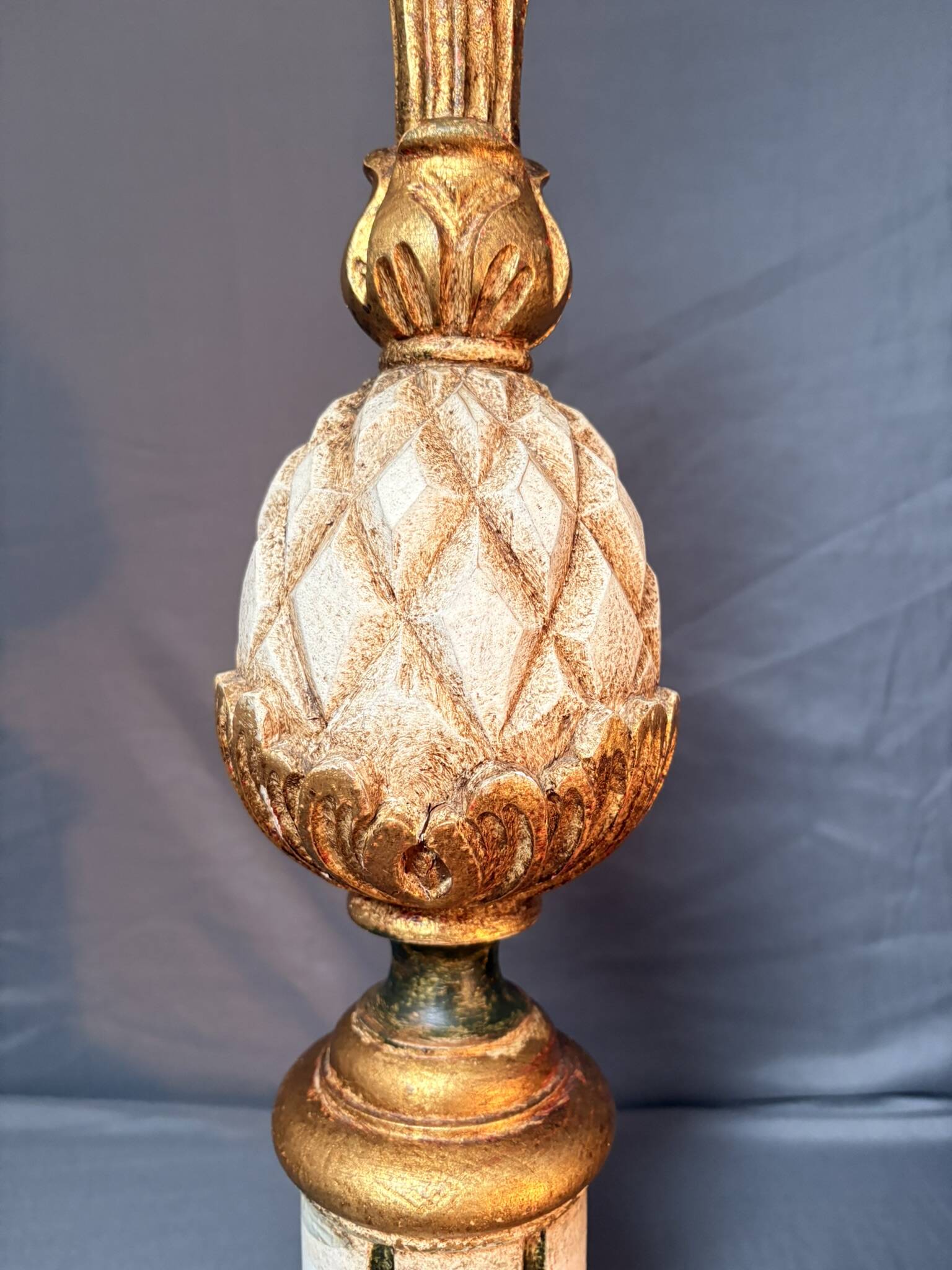 Vintage Art Deco Pineapple Lamp Base in Wood & Gold