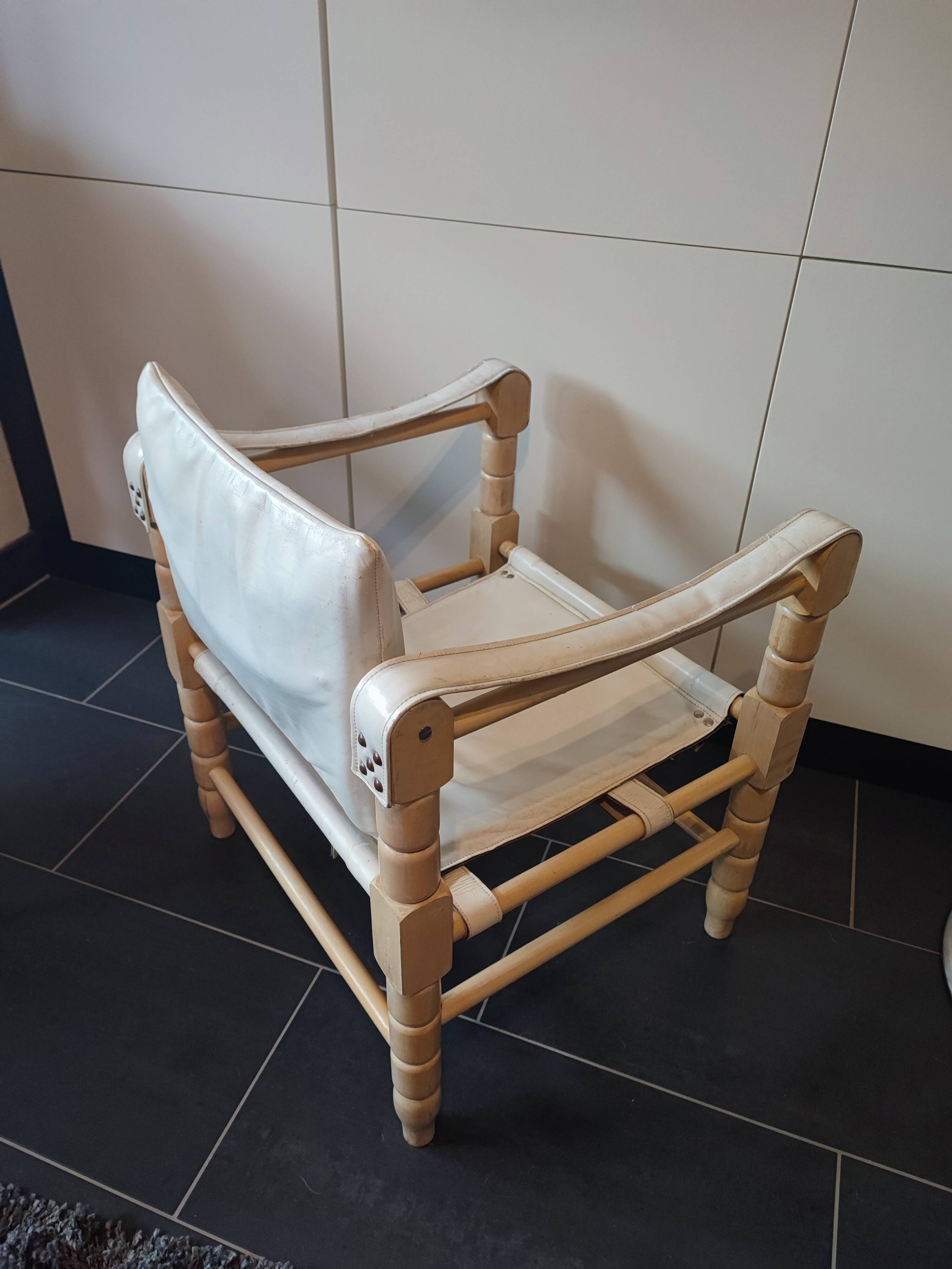 White leather safari armchair