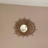 Miroir soleil ORTF en rotin. 80x60cm. 1960.