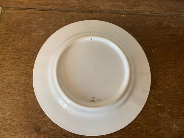 Two collection plates hand-painted rooster pattern signed fab Quimper and wolf mill hamage