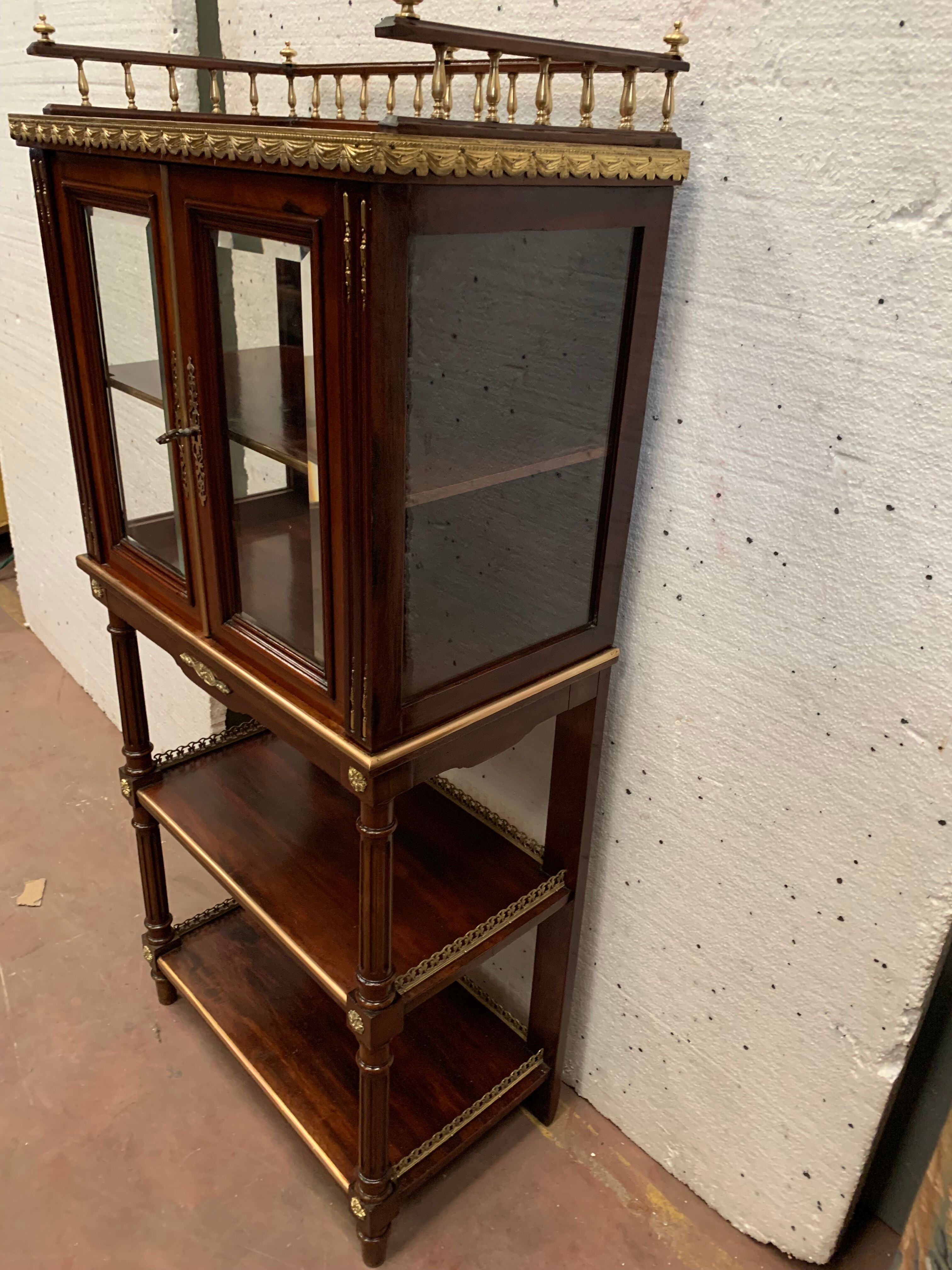 Napoleon III louis XVI style mahogany window and nineteenth century bronze gallery