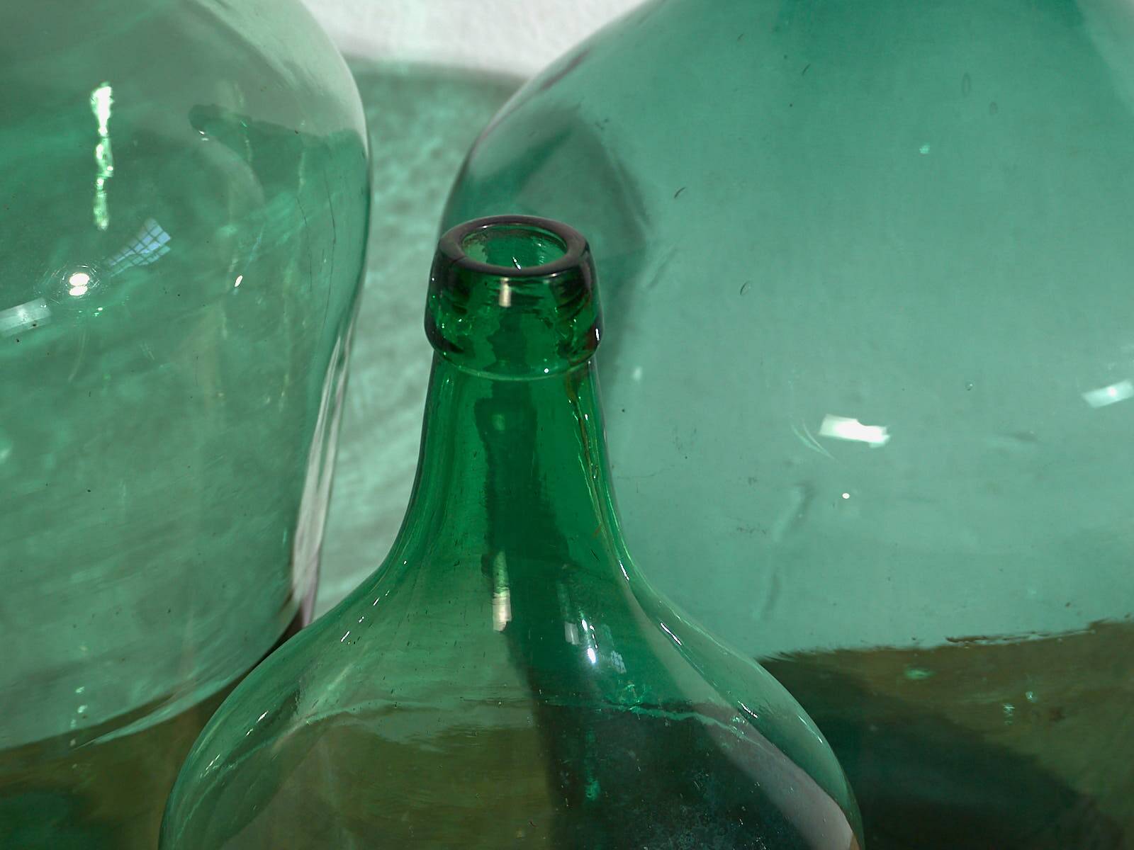 Antique green demijohns (c.1920). 3-piece set #6