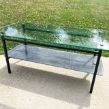 Table basse à 2 plateaux , verre et métal , des années 50'