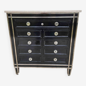 Art Deco Commode With 9 Drawers In Lacquer And Nickel-plated Bronze