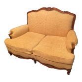Canapé 2 places convertible couchage 90x190 merisier Louis XV velours jaune
