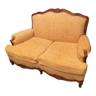 Sofa 2 places convertible sleeping 90x190 cherry Louis XV yellow velvet