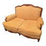 Sofa 2 places convertible sleeping 90x190 cherry Louis XV yellow velvet