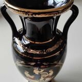 Vase Ancient Greek Amphora stamped. Motifs scenes of life from Greek mythology. Gold inlays