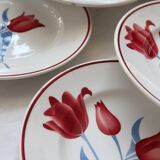6 vintage earthenware flat plates from the Moulin des Loups Simone series
