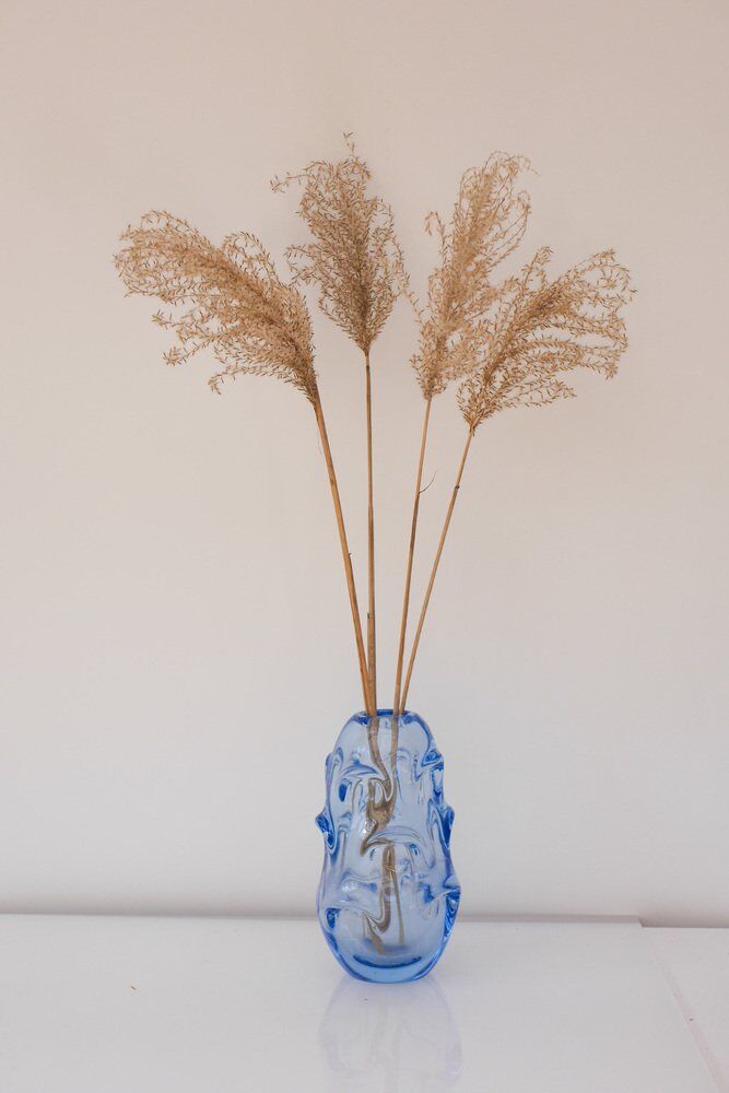 Mid-century modern crystal vase in pale blue by Börne Augustsson for Åseda