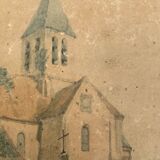 Painting landscape church Germigny-des-Prés 1854