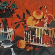 Yves Ganne : Le panier de pêches, lithographie originale signée