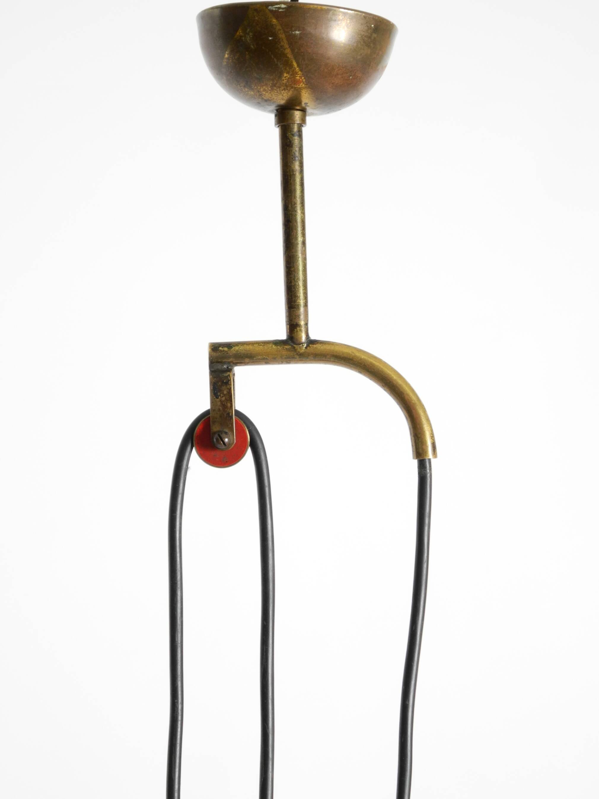 Mid-Century Modern red aluminum pendant lamp, height adjustable, Italy