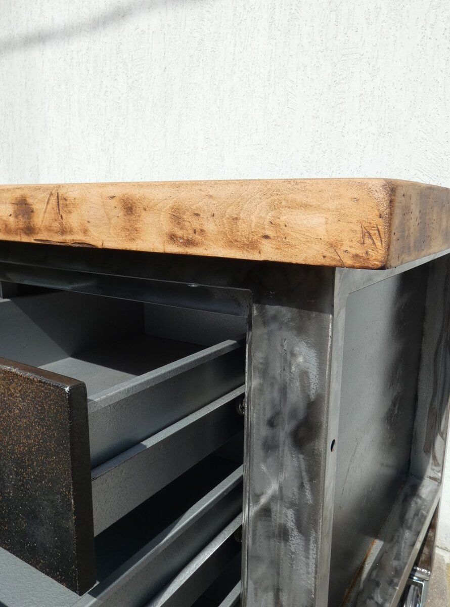 Industrial Island Counter in Steel and Walnut, 1970s