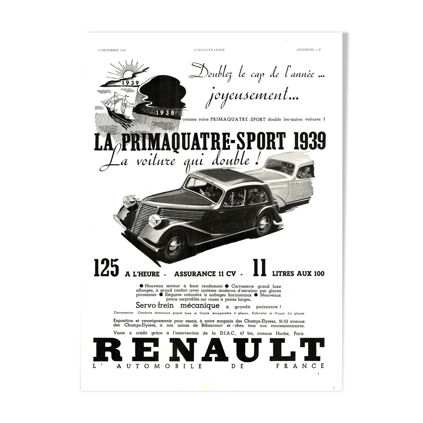 Vintage poster 30s Renault Automobiles