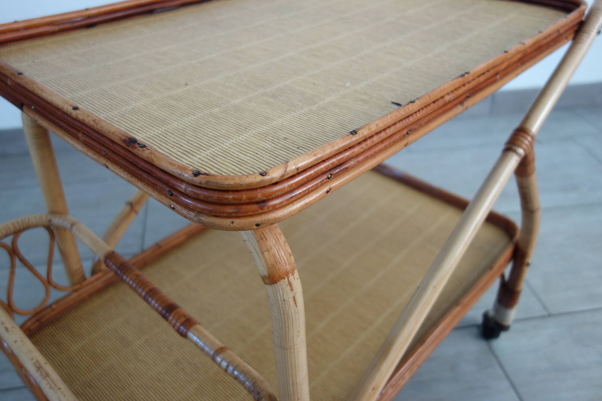 1960s rattan bar cart