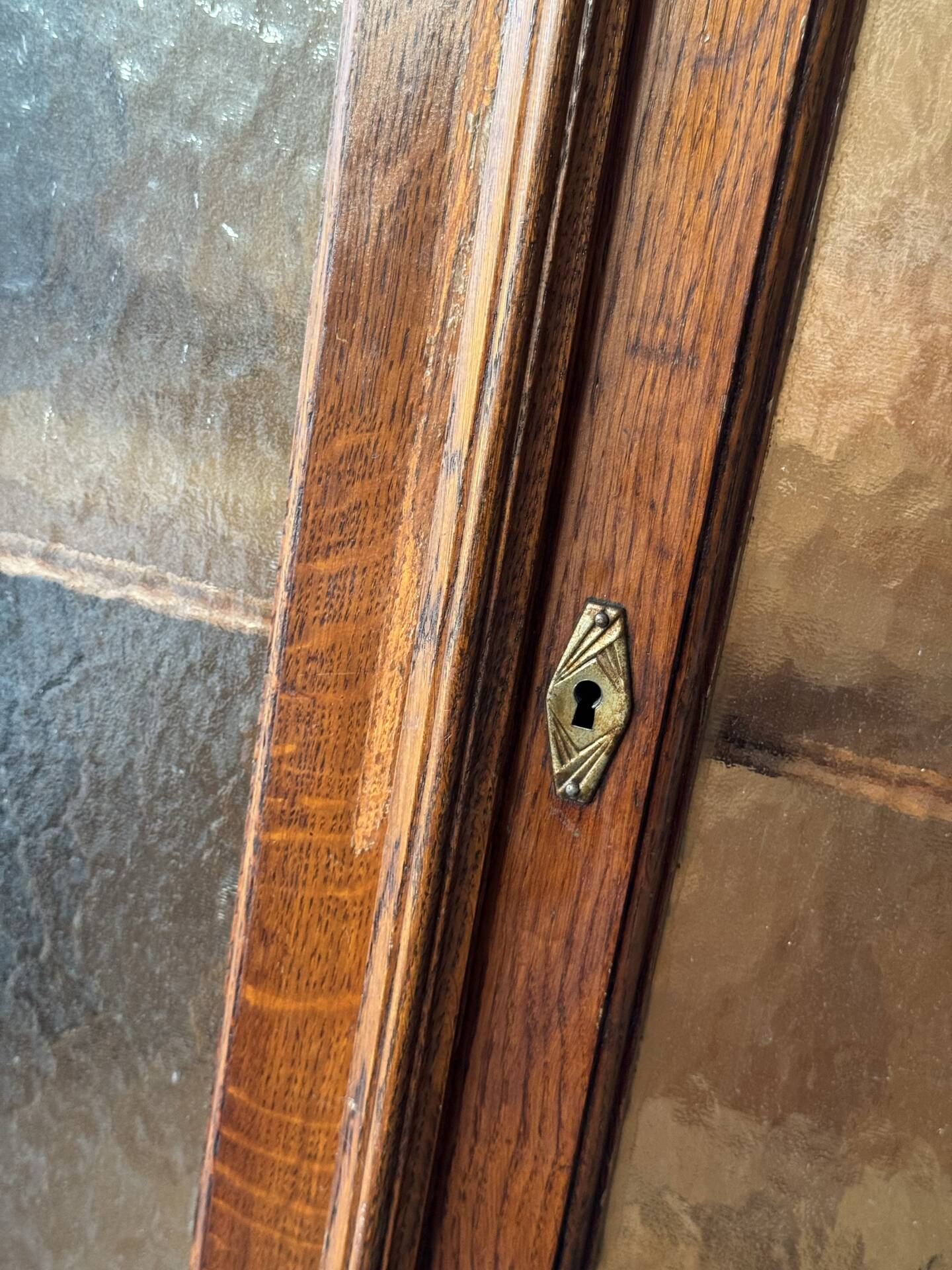 Old glass cabinet, vintage bookshelf, display case, cabinet, pharmacy.
