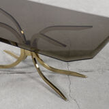 Vintage brass hollywood regency gold glamour coffee table with glass top, 1970s