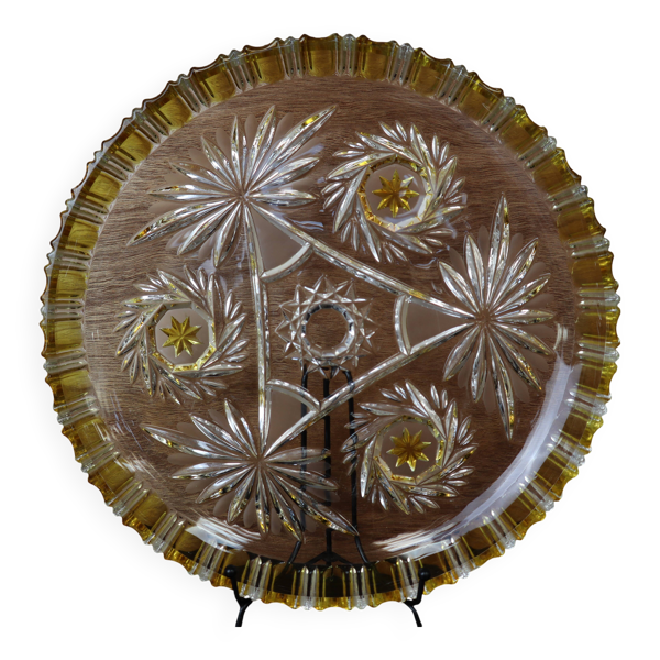 Plat cristal de bohême Walther Glas motif jaune et fleur