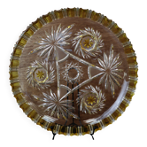 Walther Glas Bohemian crystal dish with yellow and flower pattern