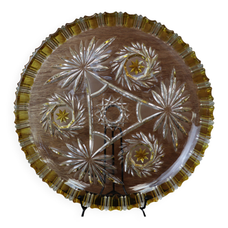 Plat cristal de bohême Walther Glas motif jaune et fleur