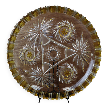 Plat cristal de bohême Walther Glas motif jaune et fleur