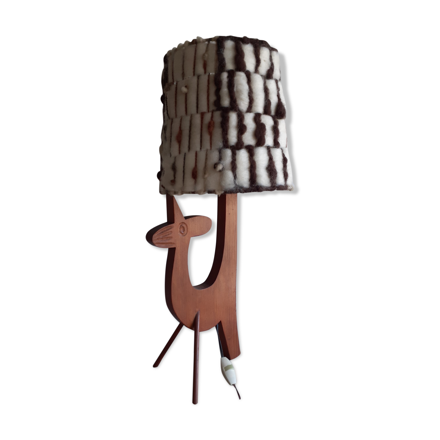 Wooden zoomorphic lampshade with wool lampshades, 70s