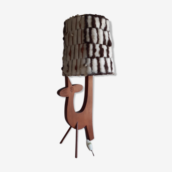 Lampe zoomorphe en bois avec abat-jour en laine, années 70