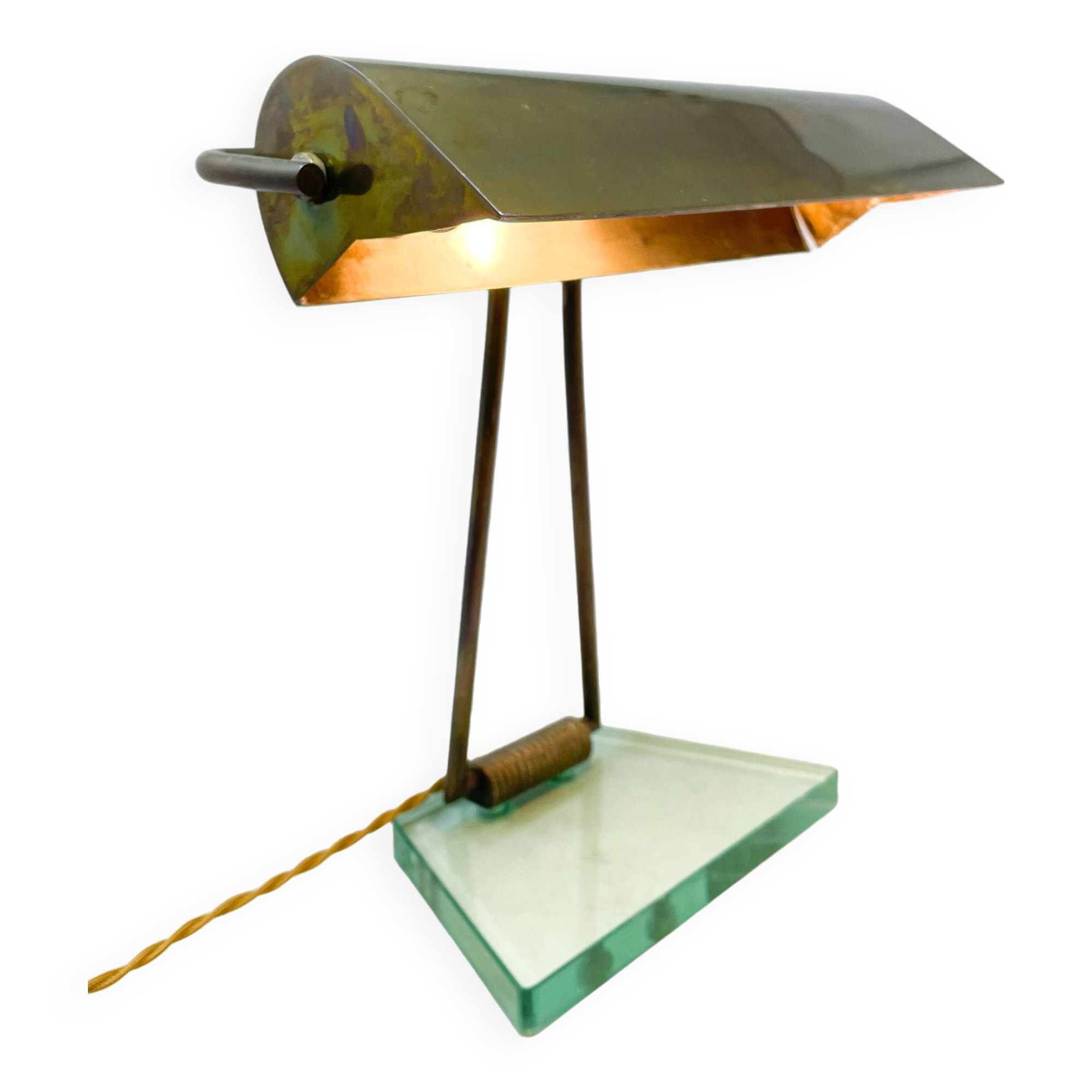 Mid-Century Modern Glass & Brass Table Lamp attributed to Pietro Chiesa, 1950s