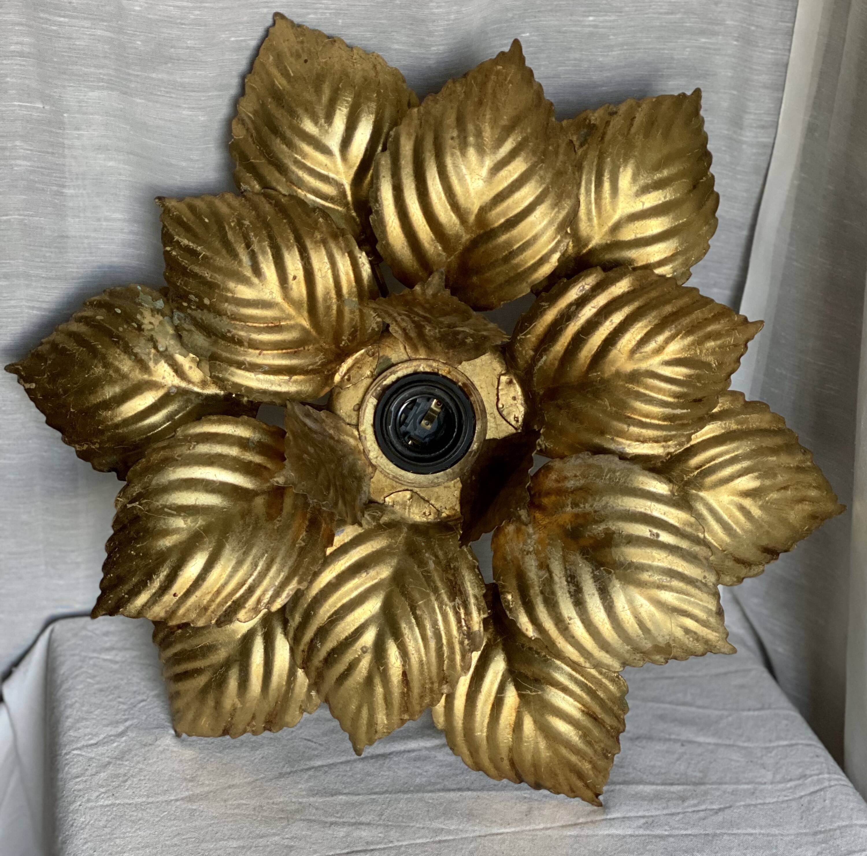 Applique (ou plafonnier) fleur dorée masca vintage 1980