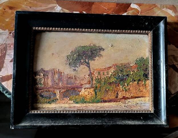 Painting from the late 19th century, impressionist oil on panel.
