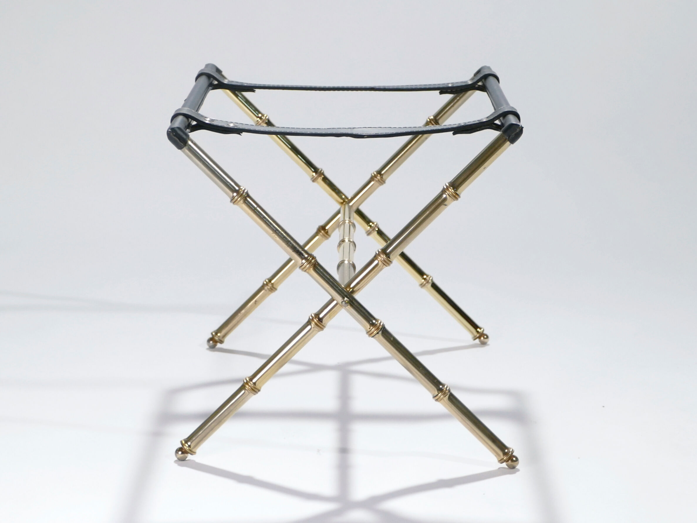 Side table and brass tray leather 1950
