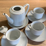 Tea or white coffee set 3 cups 4 under cups and a teapot or coffee maker