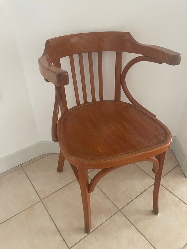 Fauteuil ancien baumann bois dossier cintré vintage