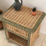 Set of 2 vintage woven rattan bedside tables.