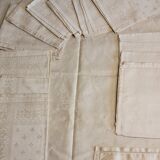 Ancienne nappe lin damassée beige 160 × 180 cm + 12 serviettes